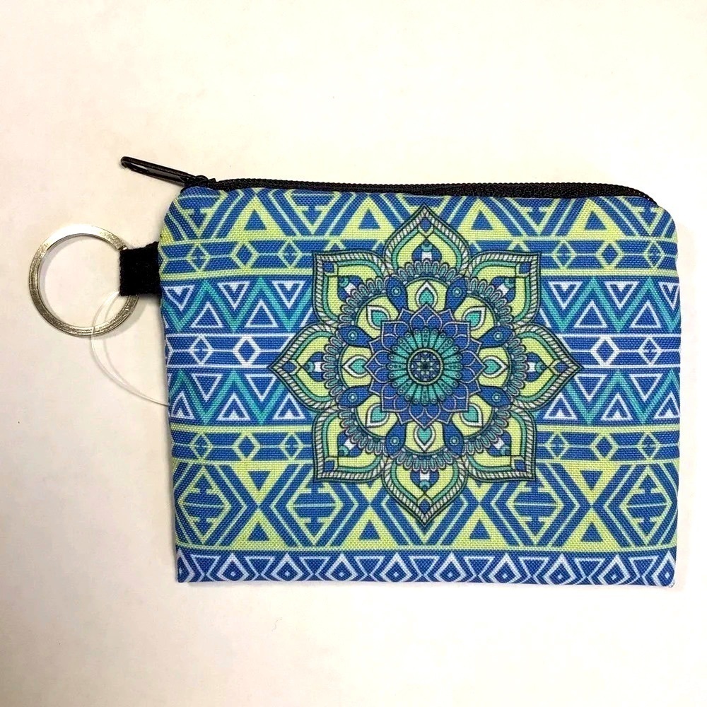 Colorful Mandala Zippered Mini Clutch with Ring